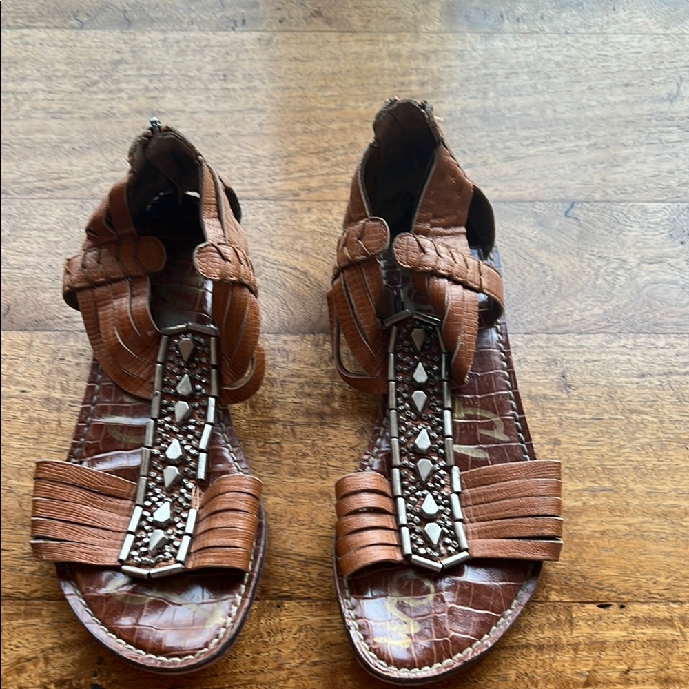 SAM EDELMAN Gladiator Sandals 9m Studded Zip Up Metallic Sandals Size 8